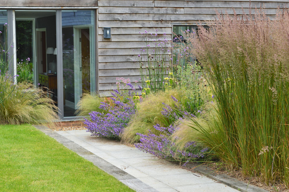 Contemporary garden design with Calamagrostis 'Karl Foerster'