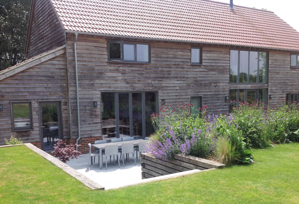 Contemporary garden design, sunken terrace